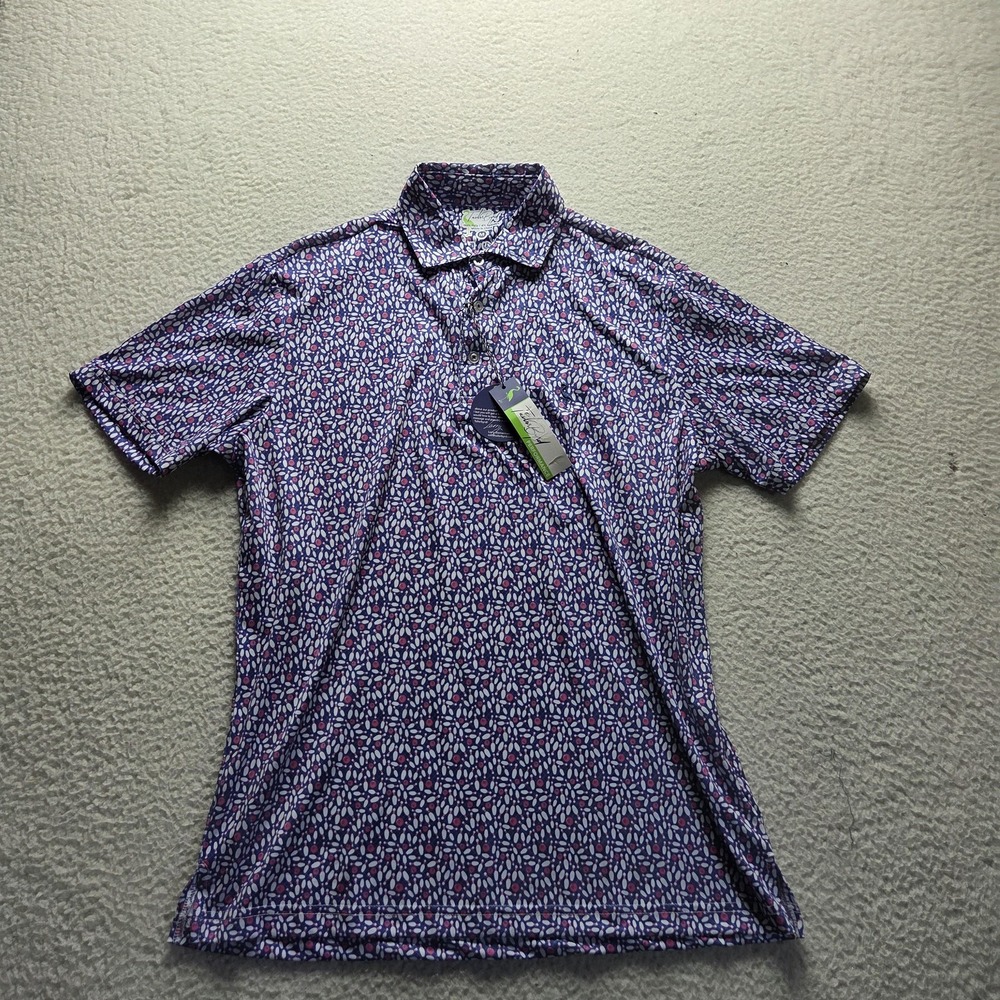TailorByrd Polo Shirt Mens M Blue Allover Graphic Performance Golf Top